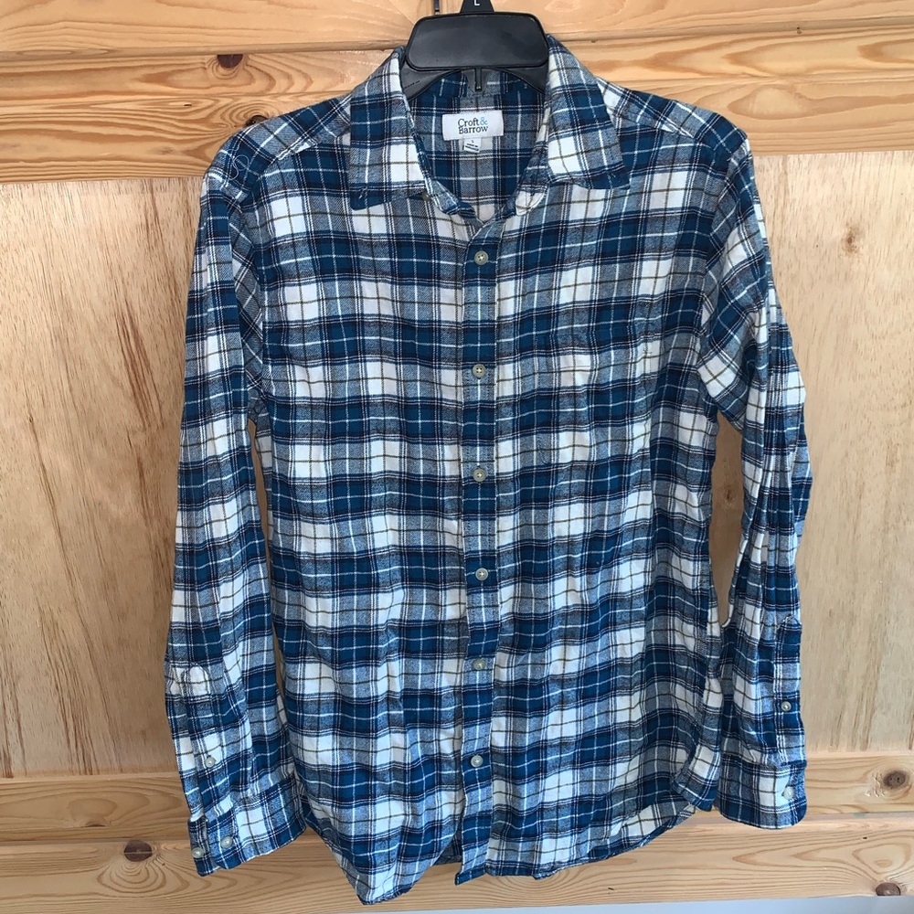 Croft & Barrow blue plaid flannel shirt size S